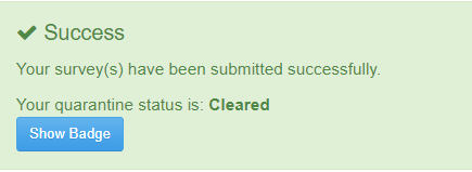 Success upon submission of Survey screenshot